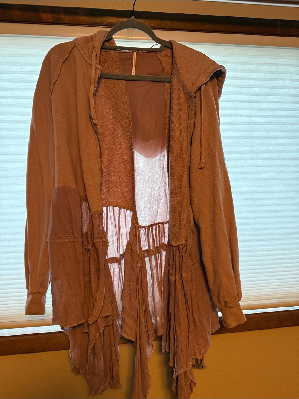 Free People Ruffled Hooded Cardigan in Dusty Rose
